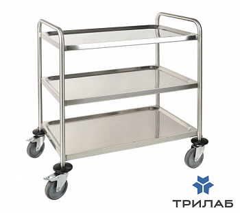 Тележка лабораторная 3, три полки, макс. нагрузка 120 кг, нерж. сталь, 900х600х940 мм, 1 шт., Bochem